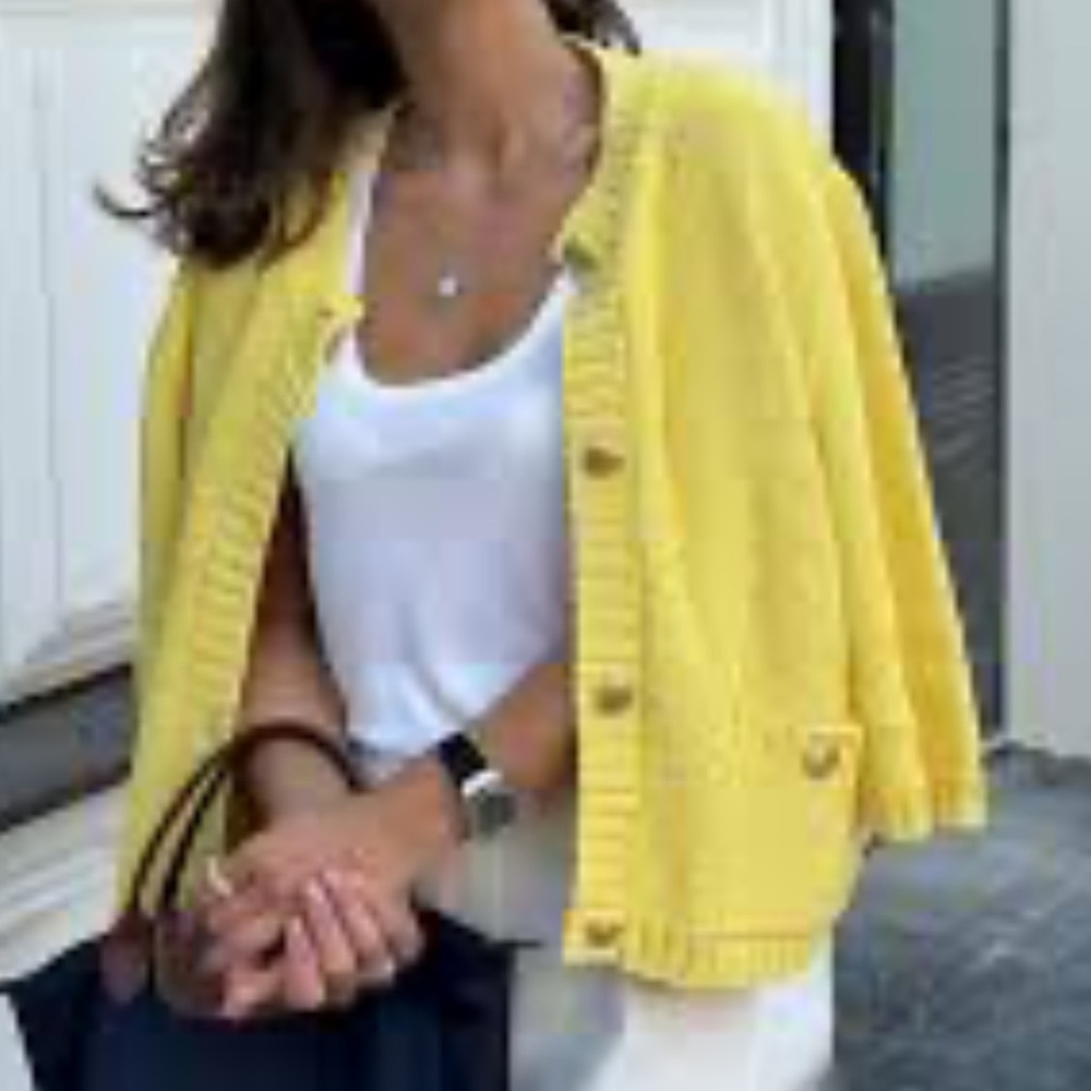 Zara Yellow Cardigan Sweater with Knitted Texture